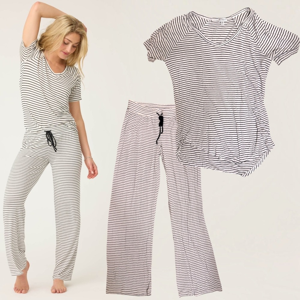 P.J. Salvage Pajama Set Peachy Party Striped White Black Small